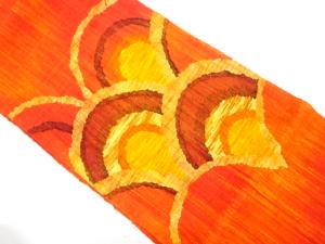 手織り真綿紬　変わり青海波模様織り出し　名古屋帯